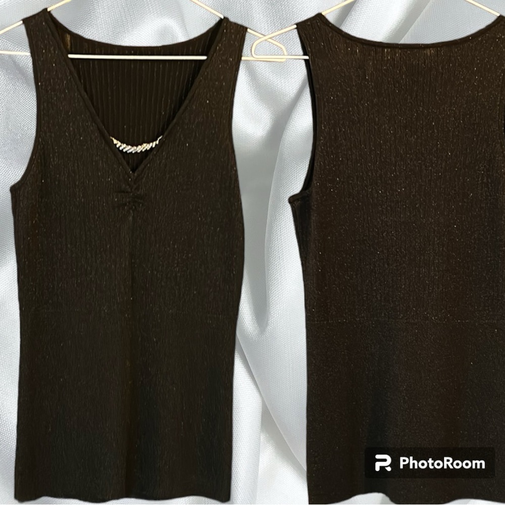 VINTAGE black/silver metallic camisole w/crystal embellishment size small/medium